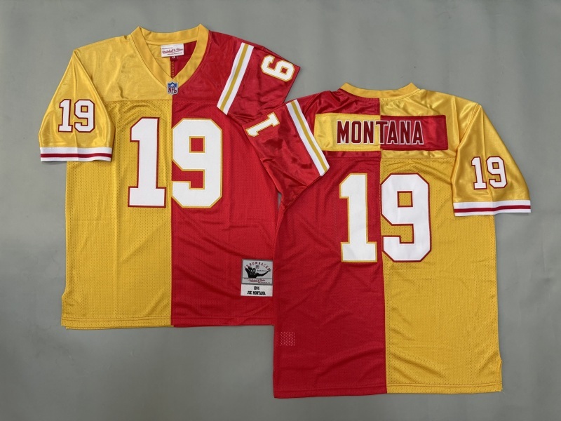 Men 2025 Kansas City Chiefs 19 Montana red yellow Throwback Limited NFL Jersey style 001